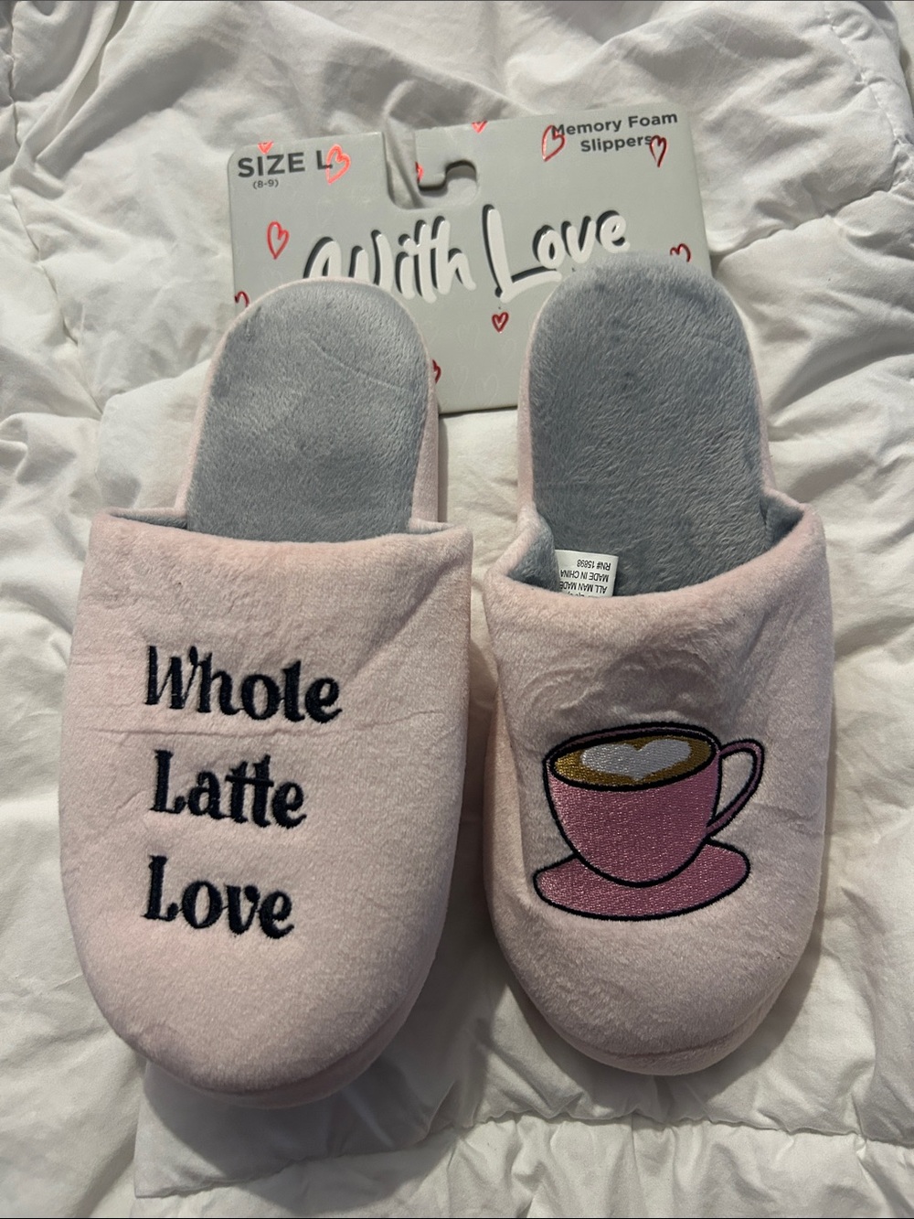 Brand New With Love Pink 'Whole Latte Love' Cozy Slippers